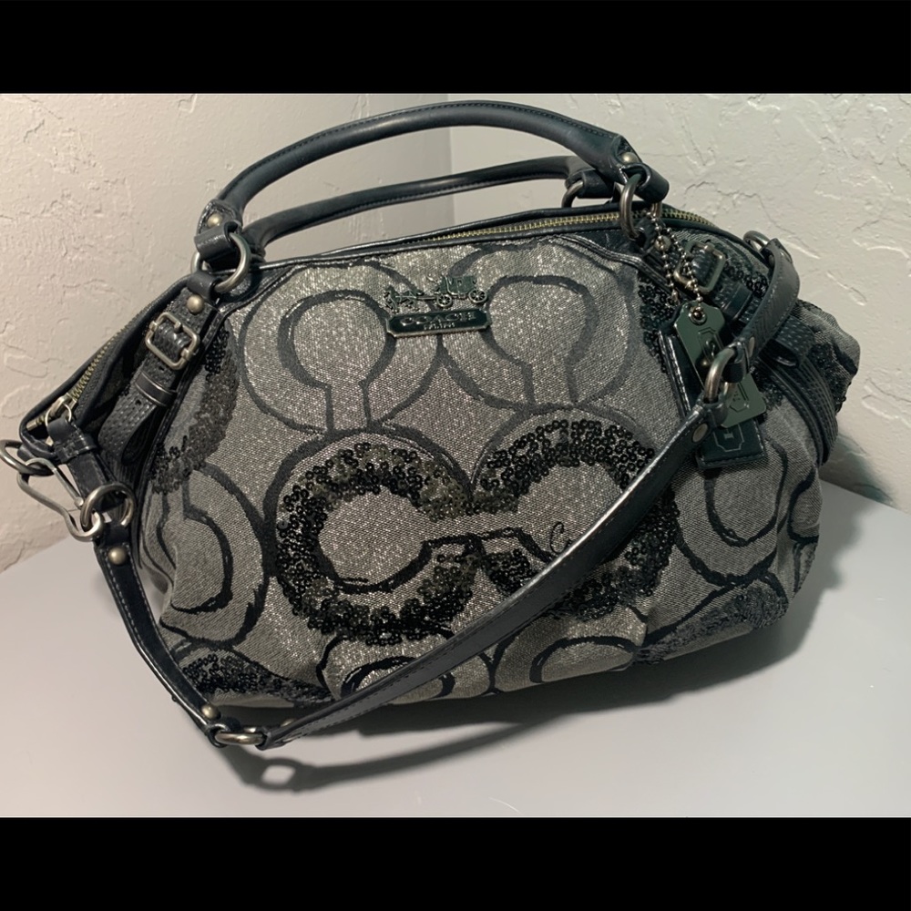 COACH Black & Gray Sequin Satchel / Tote